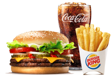 Burger King Cheeseburger with a Coca-Cola Soda and French Fries