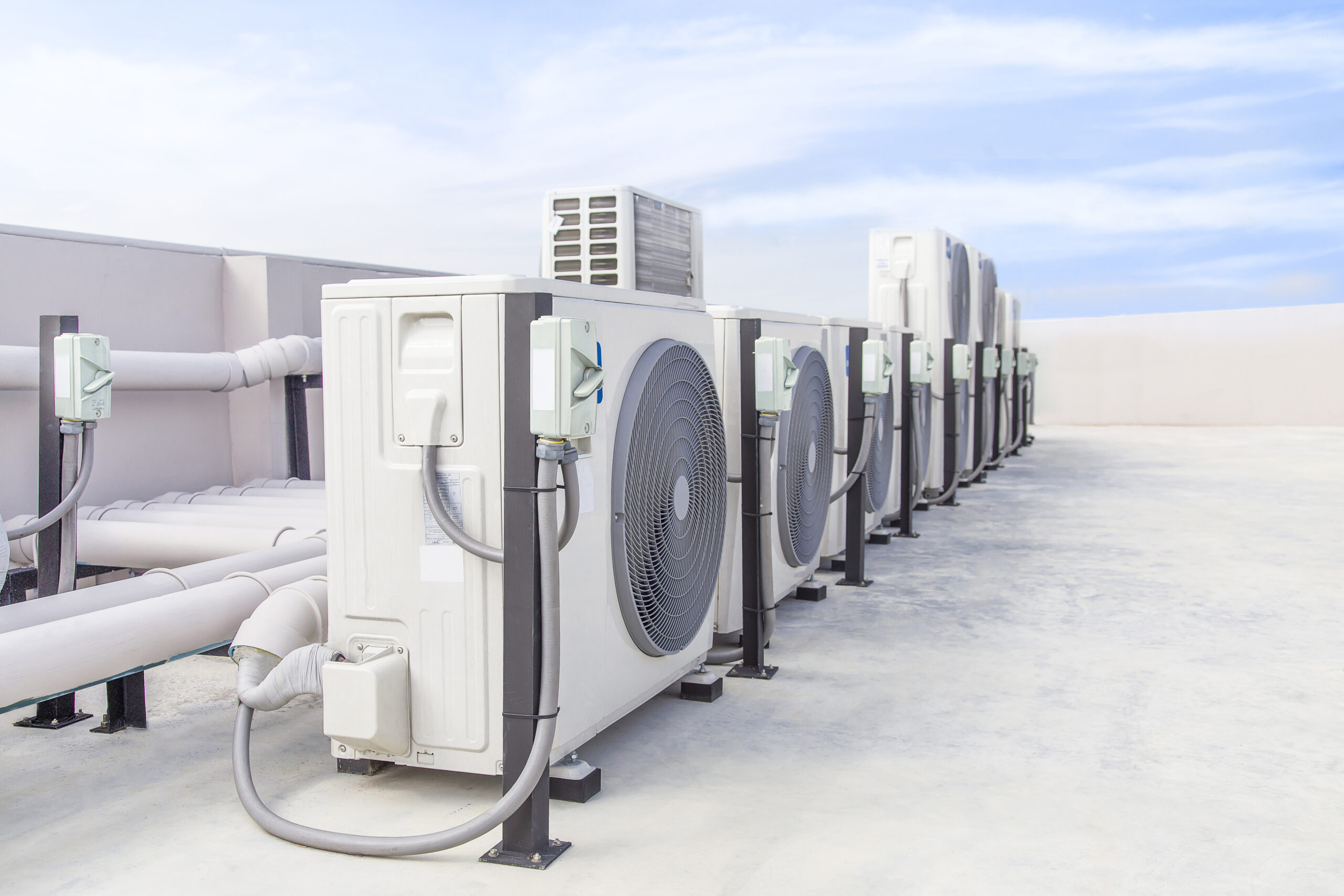 Air conditioning (HVAC) installed on the roof of industrial building
