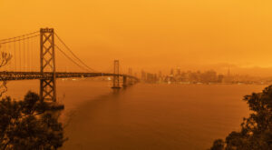 The sky across California darkened and stayed orange during day as smoke from many wildfires across the state created a massive smoke cloud changing the sunlight to a perpetual orange glow.